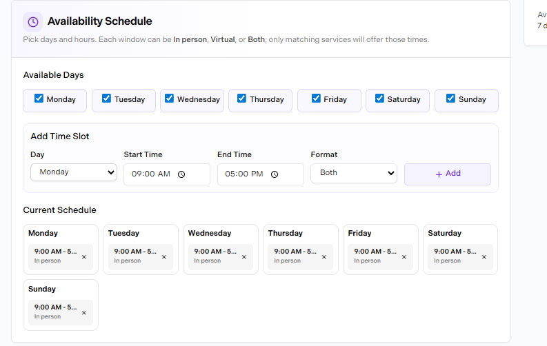 Adding and removing time slots
